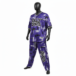 Ensemble pantalon et maillot de sport en mesh doux pour homme, 180 GSM, violet, imprimé intégral, logo personnalisé par sublimation - Product Image 4