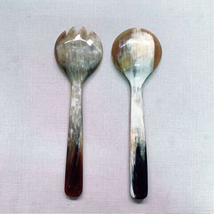 Ensemble de couverts en corne de buffle brun et noir Outils de service en corne légère de luxe uniques pour salade Top vente en Inde 45 - Product Image 5