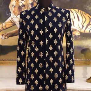 Lo último en pantalones Sherwani elegantes y zapatos a juego con bordado Zardozi a mano para fiestas, bodas 2025 - Product Image 1