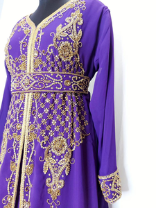 ชุดเดรสแขนยาวผ้าโปร่งปักลายแบบดั้งเดิมผ้าเนื้อบางระบายอากาศได้ดีสไตล์โมร็อกโกผ้าคาฟตันสีม่วงกันแดด - Product Image 3