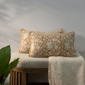 Funda de cojín con estampado de bloques Premium, diseño Floral bohemio, hecha a mano, algodón ecológico, funda de almohada estampada a mano, 12x20 - Product Image 1