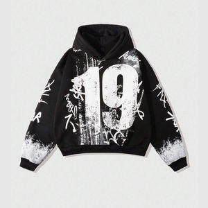 เสื้อฮู้ดดี้พิมพ์ลายวินเทจทำมือสำหรับผู้ชาย สไตล์สตรีทแวร์โอเวอร์ไซส์ แขนยาวถึงข้อมือ สำหรับลุคสตรีทแวร์ลำลอง - Product Image 1