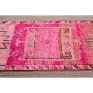 Tapis vintage 2,7 x 11,4 pieds, tapis turc Herki, tapis rose du sud-ouest en laine - Product Image 4