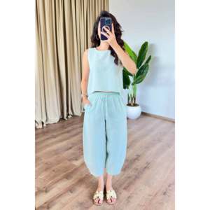 Ensemble de linge de maison en lin vert menthe - Modèle basique - Vente en gros - Product Image 2