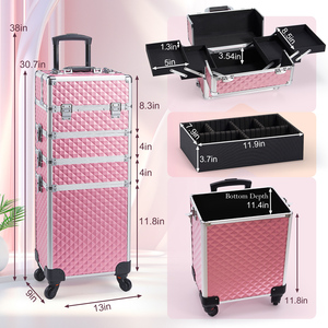 4 In 1 Rolling Makeup Case Professional Cosmetic Storage Organizer with Wheels Travel Makeup <b>Trolley</b> Large Salon Barber <b>Suitcase</b> - Product Image 6