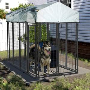 Ağır kaynaklı tel demir Modern köpek oyun parkı çit güvenli kilit UV dayanıklı su geçirmez çatı örtüsü büyük köpek kulübesi evcil hayvan kafesi - Product Image 5