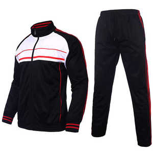 Survêtement de jogging décontracté de haute qualité Zip Up Navy Red Strips Logo personnalisé 100% Polyester Sport Survêtement Running Gym Wear costume - Product Image 1
