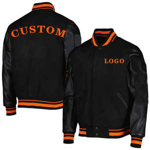 Chaquetas de Béisbol Personalizadas con Logotipo en Color, Chaquetas Escolares de Algodón con Mangas de Cuero para Hombre, Venta al por Mayor - Product Image 3