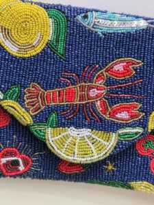 Personalized Custom Glass Beaded Tote <b>Bag</b> Custom Color Wedding <b>Bridesmaid</b> <b>Gift</b> Blue Floral Design MS Handicraft Model Ms-wc-001 - Product Image 2