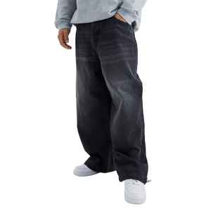 กางเกงยีนส์ทรงบ็อกกี้ทรงตรงสำหรับผู้ชายกางเกงยีนส์ผ้าฝ้ายฟอกสีเข้มแฟชั่นวินเทจสำหรับผู้ชาย - Product Image 1