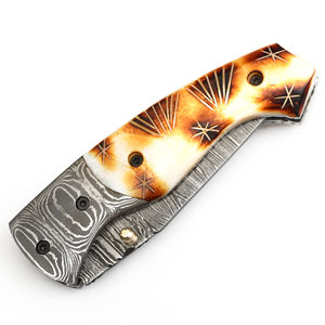 Cuchillo plegable de Damasco hecho a mano, mango de madera DIY, personalizable, OEM, caza, Camping, cuchillo de bolsillo táctico, alta durabilidad, 3 años - Product Image 5