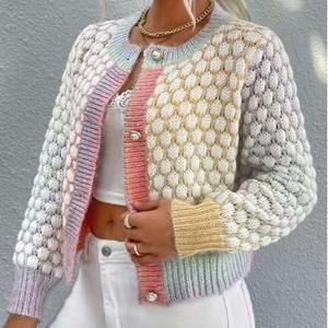 Hot Selling Winter Cardigan Jacket <b>Rainbow</b> Color Ladies <b>Sweater</b> Acrylic Knit Long Sleeve Crop Top Women's Cardigan <b>Sweater</b> - Product Image 3