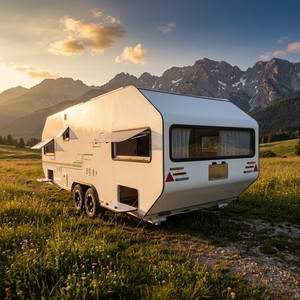 Caravane en aluminium XISHUNLONG Cube 780 de 7,8 m pour 4 personnes, hors réseau, avec batterie au lithium de 600 Ah et panneau solaire de 1000 W - Product Image 1