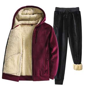 Conjuntos de lana de invierno para hombre, chándales cálidos para hombre, conjunto de dos piezas de cordero grueso de invierno, chaqueta con capucha para hombre - Product Image 1
