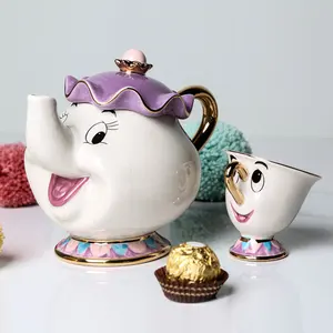 Services à thé en porcelaine la belle et la bête avec théière théière en céramique et tasse, vente en gros