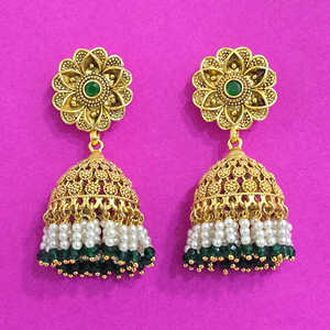 Pendientes de aro de moda Jhumki antiguos Joyería hecha a mano de La India con chapado en oro mate Exportación directa - Product Image 1
