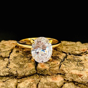 Bague de fiançailles solitaire en or massif 14K 3 Ct CVD IGI certifié diamant, bague en diamant solitaire de 3 Ct de taille ovale cultivée en laboratoire - Product Image 3