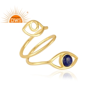 Dernière conception faite à la main 18K plaqué or Lapis Lazuli naturel pierre précieuse mauvais œil forme bague Demi fabricant de bijoux fins - Product Image 3