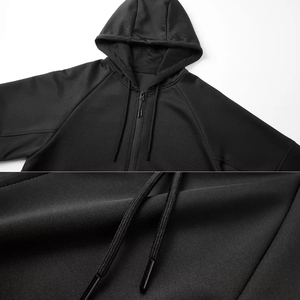 Chándal de poliéster negro con cremallera de cuarto con bolsillo frontal para chaqueta con capucha para hombre, chándal para correr, ropa de moda - Product Image 2