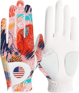 Golf Gloves Women's Breathable Soft All-Weather Golf Gloves with USA Flag Ball <b>Marker</b> Left Hand Grip Printed Pattern for Golfers - Product Image 1