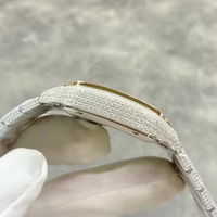 Montre à quartz pour homme en acier inoxydable avec cadran en verre et diamants Moissanite VVS de qualité supérieure, éclat brillant, luxe raffiné, style antique