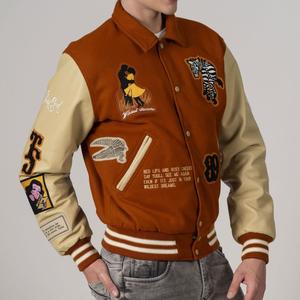 Chaqueta Bomber de Forro Polar Personalizada con Logotipo de Talla Grande para Hombre, Estilo Universitario de Béisbol, Informal, con Parches, Corta, Estampada, de Invierno - Product Image 1