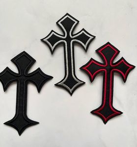 <b>Iron</b> On Cross Patches Embroidered Black Red Silver Cloth Decorations For Clothing - Product Image 1
