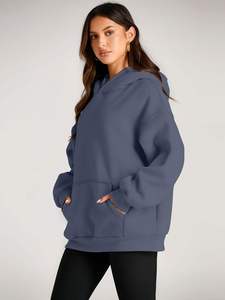 Sudadera con capucha azul extragrande para mujer, suave y cálida, de manga larga, con bolsillo canguro, opción de logotipo personalizado, ropa informal cómoda - Product Image 2