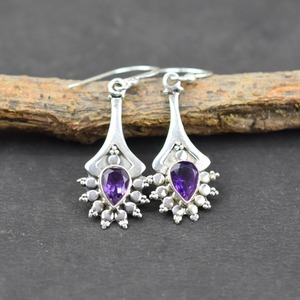 Pendientes de piedras preciosas de amatista, joyería para mujer, joyería de estilo bohemio de plata 925, pendientes hechos a mano de tendencia, regalo para - Product Image 3