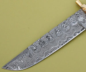 Cuchillo Bowie de caza de acero de Damasco hecho a mano personalizado con mango de cuerno OEM compatible con Funda de cuero de grado DIY de Knives Maker - Product Image 3