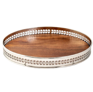 Bandeja de forma redonda de METAL con acabado dorado para decoración, bandeja de METAL de último diseño con acabado único, novedad - Product Image 1