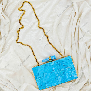 Turquoise Gemstone Mosaic <b>Clutch</b> with Beaded Handle Gold Frame Handmade Luxury Stone <b>Bag</b> <b>for</b> Parties <b>Weddings</b> Events - Product Image 5