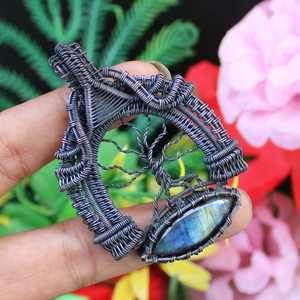 Colgante de labradorita Natural hecho a mano, estilo Vintage, árbol, vida, alambre de cobre envuelto, joyería de piedras preciosas, oro para compromiso de mujer - Product Image 6