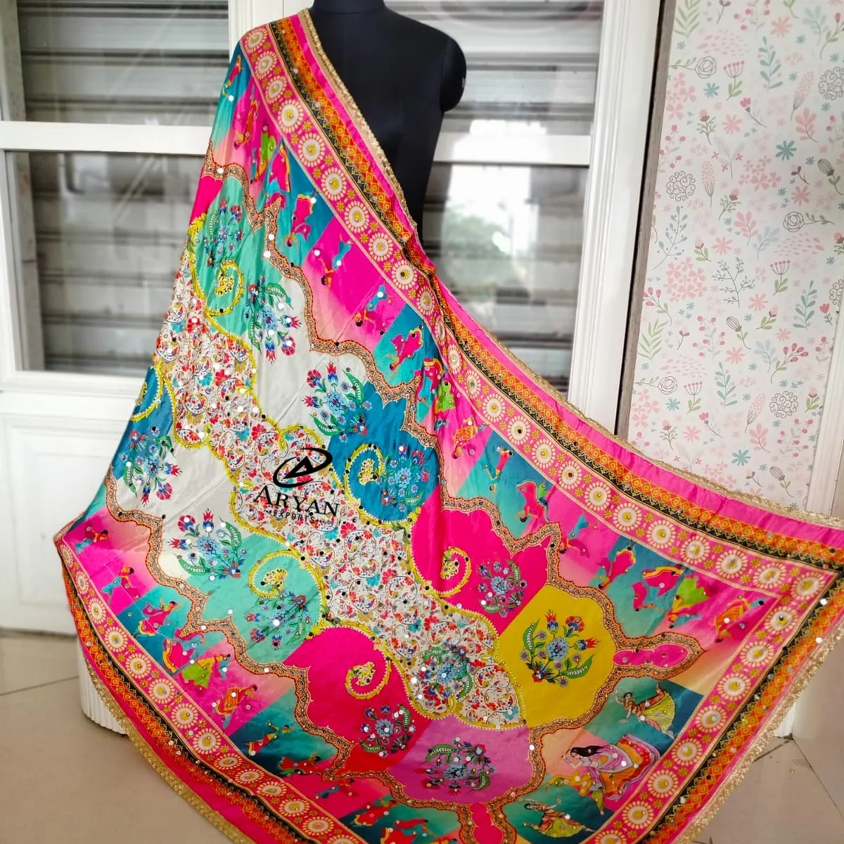 New Fancy Handmade Embroidery Mirror Work Pakistani Silk Dupattas Bohemian Hand Embroidery Colorful Dupattas For Women Clothing