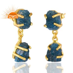 Design unique 925 argent plaqué or 18 carats naturel néon apatite pierre précieuse boucle d'oreille pour les femmes Demi Fine fabricant de bijoux - Product Image 3