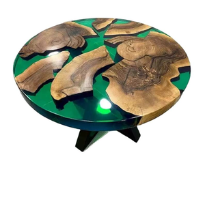 Luxury Green Clear <b>Epoxy</b> <b>Resin</b> River Round Wooden Coffee <b>Table</b> <b>Top</b> Unique Handmade Modern Living Room <b>Table</b> <b>Top</b> - Product Image 3