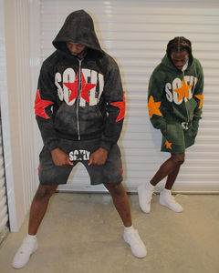 Wholesale Custom Clothing 100% Cotton In Pink Color Men's <b>Hoodie</b> <b>Shorts</b> Set Two Pieces <b>Short</b> Set - Product Image 5