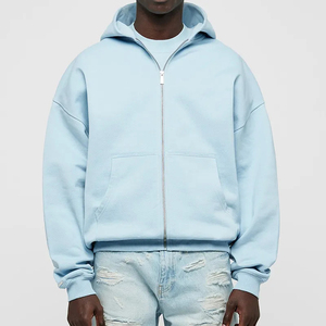 Buena Calidad en blanco Hombres Zip Up Sudadera con capucha Logotipo personalizado Liso Oversize Cremallera Color sólido Sudaderas con capucha para hombres y mujeres - Product Image 1