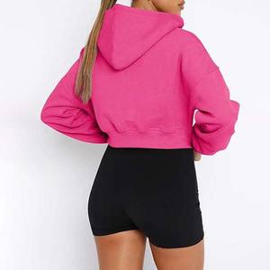 Venta al por mayor de algodón señoras en blanco gimnasio sudaderas con capucha de manga larga Crop Top sudaderas de las mujeres logotipo personalizado recortado Sudadera CON CAPUCHA DE LAS MUJERES transpirables - Product Image 4