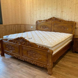 Lit en bois sculpté à la main avec cadre de lit king-size fait main de qualité supérieure, plateau en bois massif, pied de lit de qualité supérieure, meubles de chambre à coucher de luxe - Product Image 1