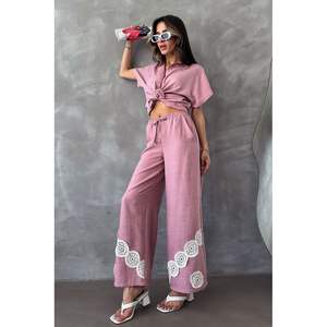 Topshow Women's <b>Powder</b> <b>Pink</b> Lace-up Trousers Wholesale Product - Product Image 5