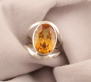 แหวน925เงินแท้ทำด้วยมือพลอยเซอร์โคเนียทรงลูกบาศก์ซิทรินธรรมชาติของขวัญวันครบรอบการหมั้นที่ทันสมัยสำหรับผู้หญิง - Product Image 1