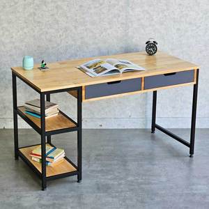 Modern Rubber Wood <b>Computer</b> <b>Desk</b> with Shelves and Drawers-130x60cm - Product Image 2
