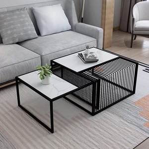 โต๊ะโซฟาคู่ ท็อปหินสี่เหลี่ยม โครงเหล็ก 70x70x45 ซม. TT68119 - Product Image 2