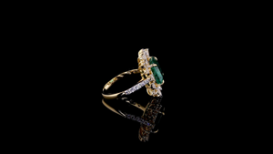 Anillo de Esmeralda Cultivada en Laboratorio con Diamantes Redondos y en Forma de Pera, Anillo Elegante para Fiestas, Regalo de Aniversario de Bodas - Product Image 3