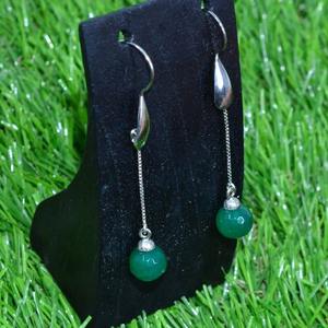 Boucles d'oreilles classiques de style bohème pour femmes, bijoux en argent, argent sterling 925, pierre précieuse onyx verte, boucles d'oreilles faites à la main - Product Image 2