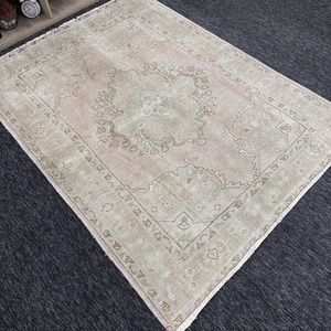 พรมตุรกี, พรมตกแต่งขนาด 4.7x6 ฟุต, พรมสีเบจชมพู, พรมขนสัตว์ - Product Image 3