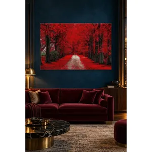 Impression sur toile de la sentier forestier Fida parmi les arbres à feuilles rouges - Product Image 2