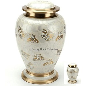 Most Demanded Unique Designer White & Gold Butterfly Engraved Memorial <b>Keepsake</b> <b>Ashes</b> Cinerary Casket Funeral Accessories Supply - Product Image 1