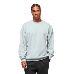 Sudadera de cuello redondo de 320G de Color sólido para hombre, sudadera de gran tamaño teñida lisa con logotipo personalizado a la moda de otoño para hombre - Product Image 1